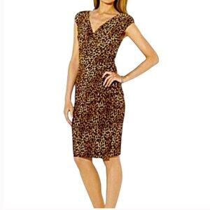 Lauren Ralph Lauren Faux Wrap Brown Leopard Print Dress